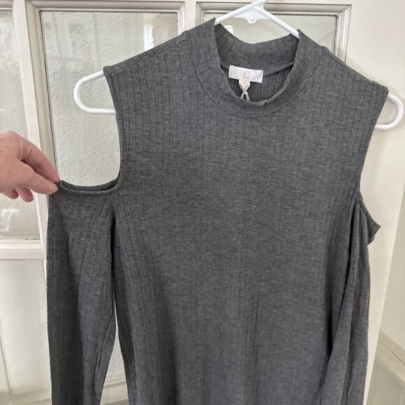 Cold Shoulder Dress NWT Gray Women's Medium Ribbed Knee Length - Picture 1 of 9